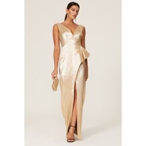 Black Halo Gold Hendricks Sleeveless V-Neck Metallic Cocktail Evening Gown 8